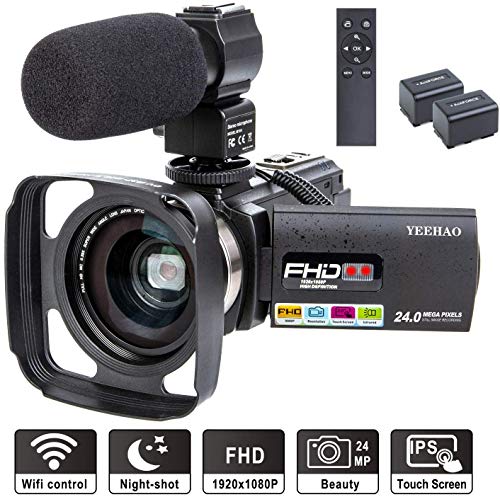Product Cover Camcorder Video Camera YEEHAO WiFi HD 1080P 24MP 16X Powerful Digital Zoom Camera with Microphone and Wide Angle Lens Remote Control Lens Hood Infrared Night Vision YouTube Vlogging Camera Recorder