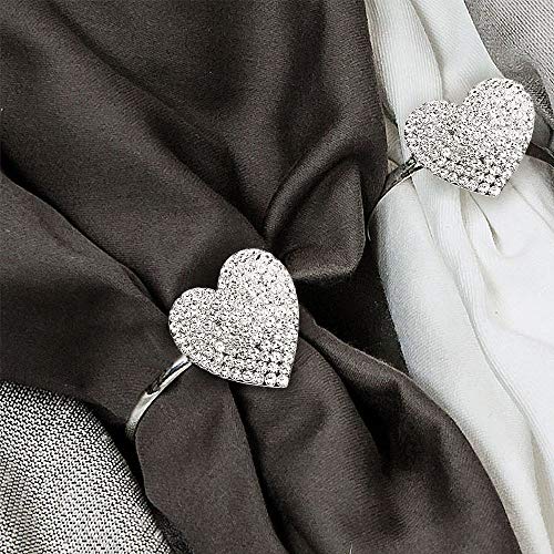 Product Cover MW Decor: Napkin Rings Set of 12 for Dinner Party - Weddings - Holidays - Christmas - Silver Sparkle with a Clear Rhinestone Decoration (Silver Heart)