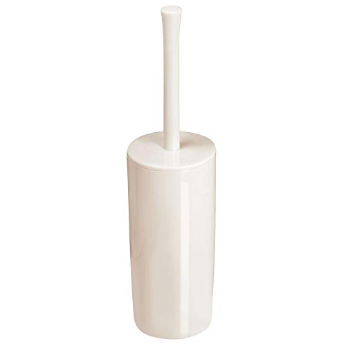 Product Cover mDesign Slim Compact Plastic Toilet Bowl Brush and Holder for Bathroom Storage - Sturdy, Deep Cleaning - Cream/Beige