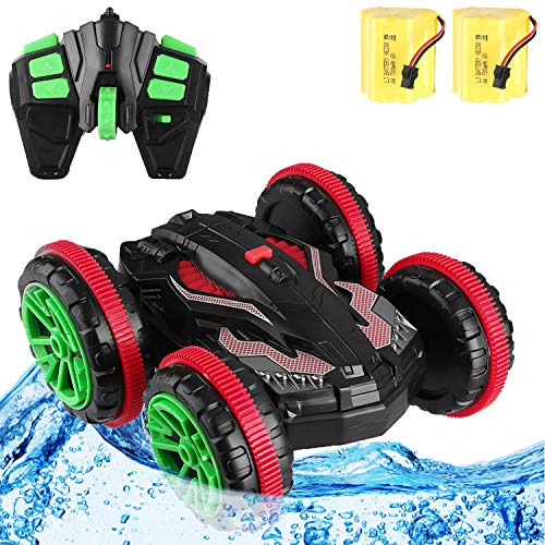 Product Cover Blexy RC Stunt Car Remote Control Car Boat 4WD 6CH 2.4Ghz Off Road Electric Racing Vehicle 360° Spins & Flips Land Water Multifunction Amphibious Tank (Black)