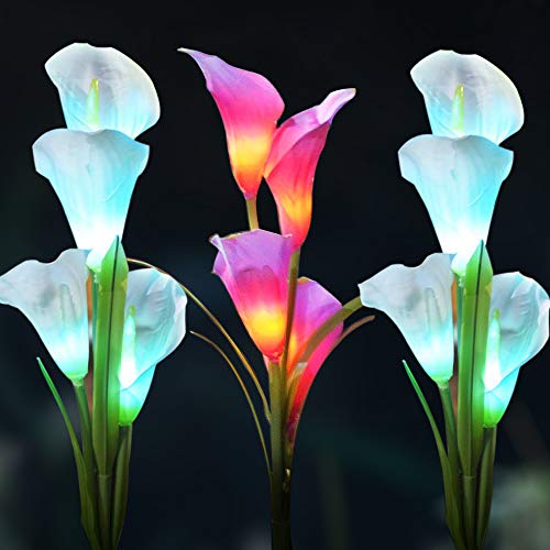 Product Cover WOSPORTS Solar Lights Outdoor Garden Stake Flower Lights, Multi Color Changing LED Lily Solar Powered Lights for Patio, Lawn, Garden, Yard Decoration (Solar Lights Outdoor 3Pack)