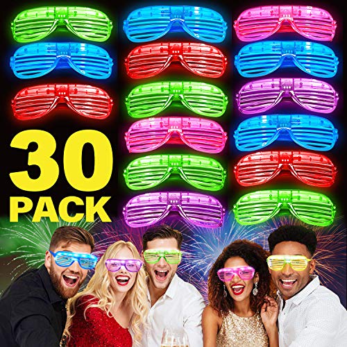 Product Cover 30 Pack LED Glasses, Light Up Glasses Glow in The Dark New Year Party Supplies 2020 LED Sunglasses Glow Neon Shutter Shades Glasses for Adults Kids Birthday Party Favors