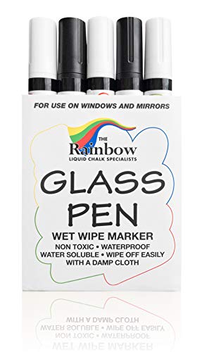 Product Cover Glass Pen Markers Black and White 5 Pack - Write on Windows, Mirrors, Signs, Storefronts. Non-Toxic, Remove with Damp Cloth