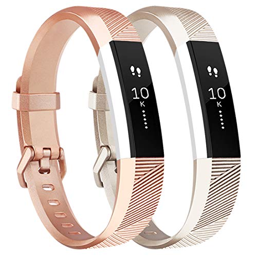 Product Cover Tobfit Waterproof Sport Bands Compatible with Fit bit Alta/Alta HR/Ace, Soft TPU Replacement Wristbands, Small, Champagne Gold/Rose Gold