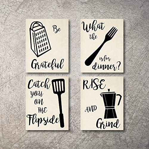 Product Cover Kitchen Wall Decor Art Prints 4 UNFRAMED Rustic Wall Signs Home Coffee Decor Pictures Funny and Inspirational Farmhouse Style Wall Decorations Living Dining Room Cuadros pared de cocina (Beige, 8x10)