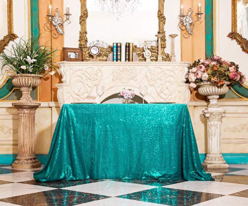 Product Cover Eternal Beauty 60'' X 102'' Sequin Tablecloth Wedding Banquet Party Rectangle Table Cover, Teal