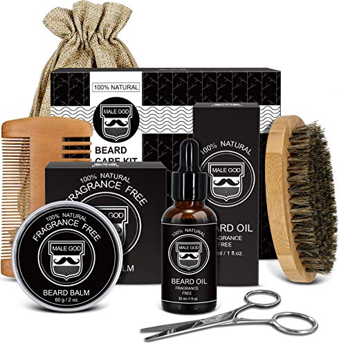 Product Cover Beard Kit Beard Care & Grooming Kit for Men Gifts, Natural Organic Beard Oil, Beard Balm, Beard Comb, Beard Brush, Beard Scissor, Gift Box, Canvas Carry Bag and E-Book