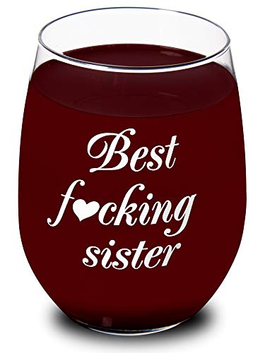 Product Cover Best Sister Gifts: Large 15oz Stemless Wine Glass, Gifts From Sister, For Maid of Honor, in Law, Gifts for Sister