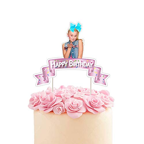 Product Cover Jojo Cake Topper Birthday Party Decoration Toppers - Pink Ribbon Shape Blue Bow