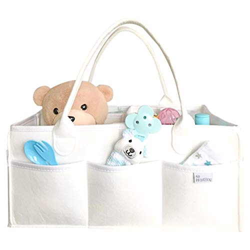 Product Cover Baby Diaper Caddy Organizer for Changing Table - XL White Felt Storage Basket for Nursery or Car Travel - Bins Holds Baby Essentials, Toys, Boy & Girl Stuff - 2019 Best Registry for Baby Shower Gift