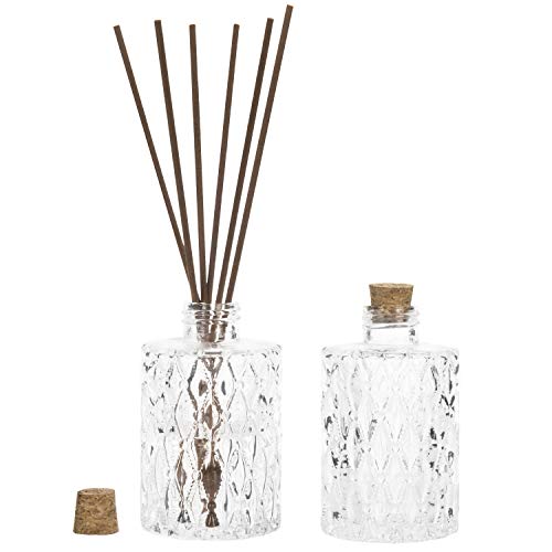 Product Cover MyGift Vintage Diamond-Faceted Glass Diffuser Bottles with Cork Lids, Set of 2
