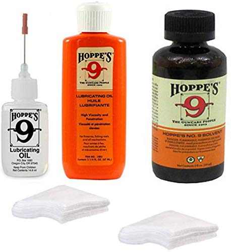 Product Cover Hoppes 9 Elite Gun Cleaning kit - Gun Bore Cleaner and Lubricant Oil with 14.9 ML Precision Lubricator and 25-40 Patches for .38, 9mm.40.44 and .45 Caliber