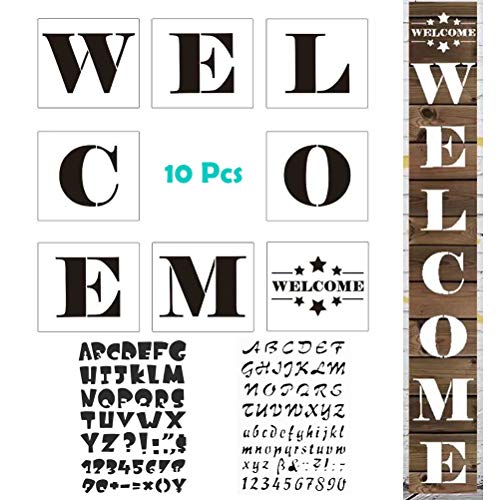 Product Cover MX-Amigo 10 PCS/Set:Large Hotel Welcome Sign Stencils - Set of 8 Individual Stencils for Making a DIY Welcome Sign+2 PCS Letter and Number Stencils Alphabet Stencil