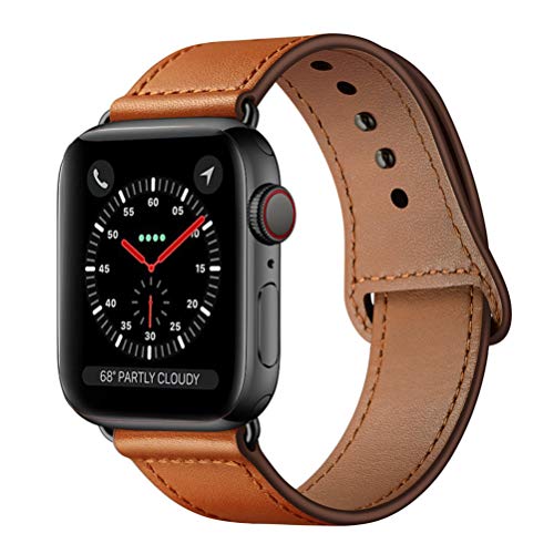Product Cover KYISGOS Compatible with iWatch Band 44mm 42mm, Genuine Leather Replacement Band Strap Compatible with Apple Watch Series 5 4 3 2 1 42mm 44mm, Brown