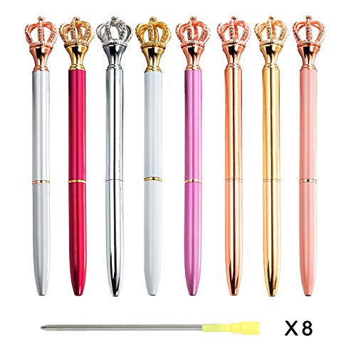 Product Cover PASISIBICK Crown Top Pens,Fantastic Gift for Women,Metal Ballpoint Pens with Black Ink(8PCS)