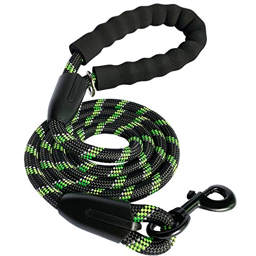 Product Cover iYoShop Strong Dog Leash with Comfortable Padded Handle and Highly Reflective Threads Dog Leashes for Small Medium and Large Dogs, Black with Green, Small Medium (6 FT)
