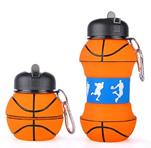 Product Cover Collapsible Water Bottle 550ml Bpa Free Food Grade Silicone Foldable Sports Travel Water bottle Dishwasher Safe Light Weight Leak Proof Basketball Water Travel Bottle With Clip Reusable Water Bottle