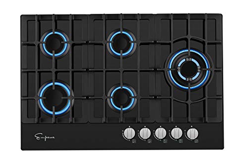 Product Cover Empava 5 Italy Sabaf Burners Gas Stove Cooktop Black Tempered Glass EMPV-30GC5L70A, 30 Inch