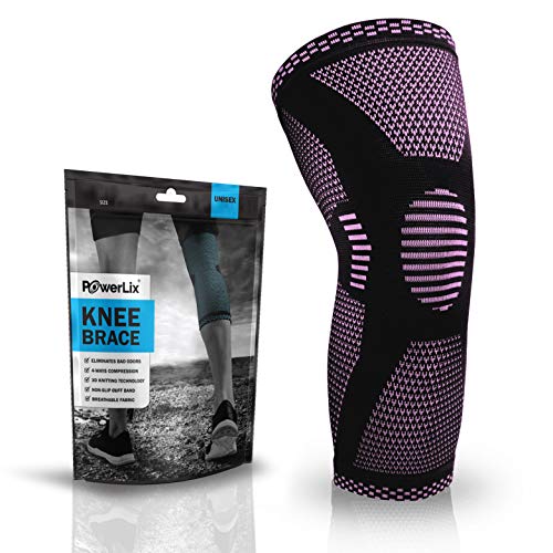 Product Cover POWERLIX Knee Compression Sleeve - Best Knee Brace for Men & Women - Knee Support for Running, Basketball, Weightlifting, Gym, Workout, Sports - Please Check Sizing Chart
