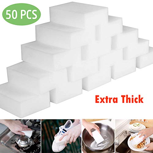 Product Cover CBTONE 50 Pack Extra Thick Magic Sponge Eraser Cleaning Melamine Foam Eraser Sponge Magic Cleaning Pads for Kitchen, Bathroom, Furniture, Leather, Car Cleaning Tool - 100x70x30mm