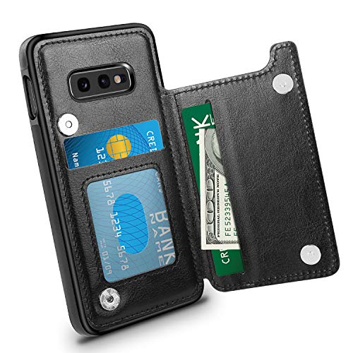 Product Cover HianDier Wallet Case for Galaxy S10E Slim Protective Case with Credit Card Slot Holder for Men Flip Folio Soft PU Leather Magnetic Closure Cover Case for Samsung Galaxy S10E 5.8 Inches, Black