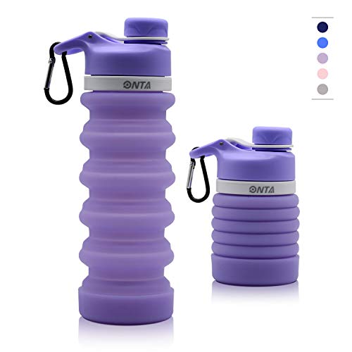 Product Cover ONTA Collapsible Water Bottle- BPA Free Silicone Foldable Water Bottle for Travel, FDA Approved Food-Grade Silicone Portable Leak-Proof Travel Water Bottle, 20oz (Purple)