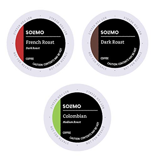 Product Cover Amazon Brand - 100 Ct. Solimo Variety Pack Medium and Dark Roast Coffee Pods (Colombian, Dark, French Roast), Compatible with Keurig 2.0 K-Cup Brewers