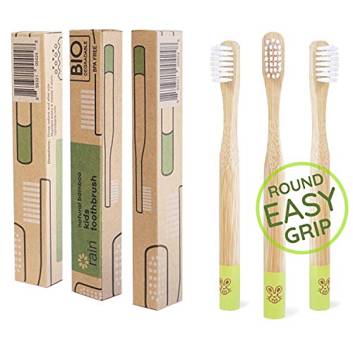 Product Cover Rain Organic Bamboo Baby Toothbrush - 100% Safe Infant Toddler Kids Toothbrush 6 to 12 Months and Up, Natural BPA-Free Biodegradable Wood Toothbrush Extra Soft Bristles Children's Dental Care (3 Pack)