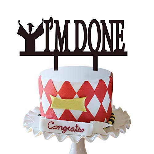 Product Cover Graduation Cake Topper | Black I'M DONE Cake Topper| 2020 Graduation Cake Decorations | Graduation Party Supplies 2020