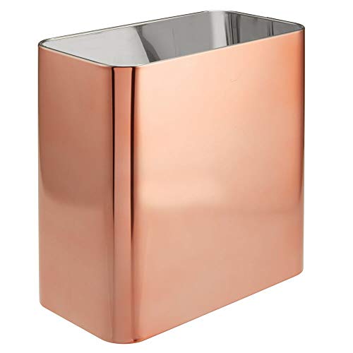Product Cover mDesign Rectangular Metal Small Trash Can Wastebasket, Garbage Container Bin - for Bathrooms, Powder Rooms, Kitchens, Home Offices - Solid Stainless Steel - Rose Gold