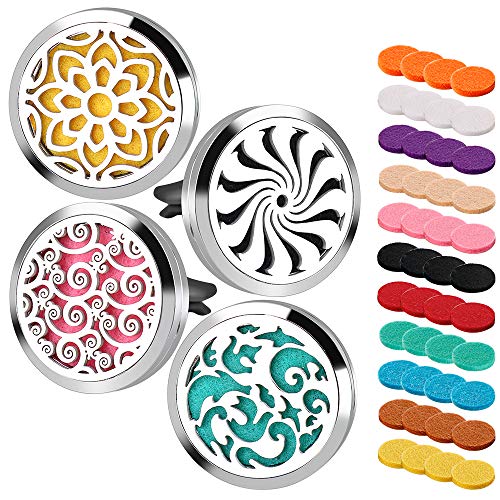 Product Cover 4PCS Car Aromatherapy Essential Oil Diffuser Stainless Steel Locket Magnetic Closure Locket with 44 Refill Pads