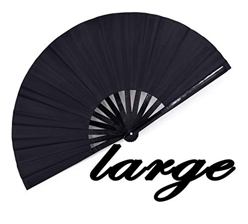 Product Cover meifan Large Rave Folding Hand Fan for Women Men, Chinese Japanese Bamboo Fan Hand Fan for Festival, Dance, Gift, Performance, Decorations (Black)