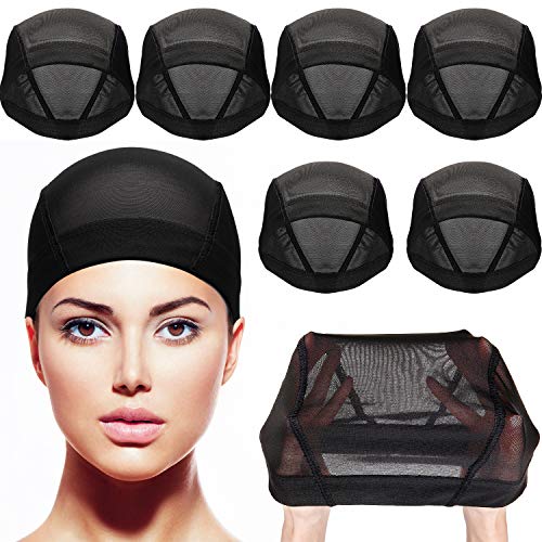 Product Cover Tatuo 8 Pack Dome Caps Stretchable Wigs Cap Spandex Dome Style Wig Caps For Men Women (Black Mesh Wig Caps)