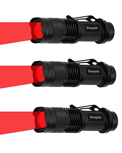 Product Cover 3 Pack Red Light Flashlight,3 Modes Red Led Flashlight,Zoomable Long Range Red Hunting Light Red Flashlight Torch with Clip for Hunting,Detector,Night Observation