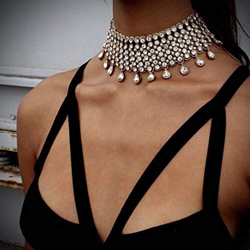 Product Cover Victray Boho Crystal Necklaces Tassel Choker Necklace Pendant Chain Summer Beach Pendant Fashion Jewelry Chains for Women and Girls (Silver)