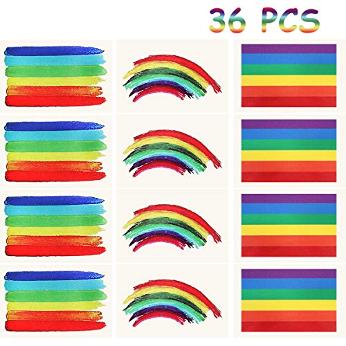 Product Cover ENlink Gay Pride Rainbow Stickers Temporary Tattoo Body Paint 3&4 Shapes Tattoo Set for Gay Pride Parade Celebrations (36 PCs)