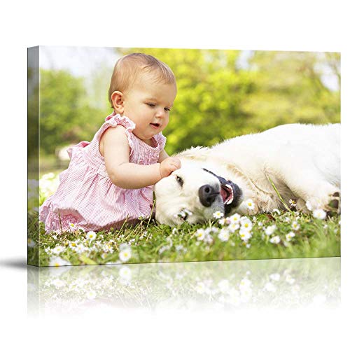 Product Cover SIGNFORD Personalized Canvas Wall Art, Cute Baby and Dogs Customize Your Photo to Canvas Digitally Printed Poster - 8
