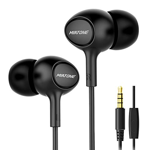 Product Cover Earbuds, MIATONE Wired in- Ear Earbuds with Microphone, Dynamic Crystal Clear Sound Ergonomic Ear Buds Earphones Headphones for iPhone. iPad, Android, BlackBerry - Black