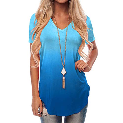 Product Cover E-Scenery Clearance Sale! Women's T-Shirt Gradient Short Sleeve V-Neck Loose Casual Tee Tops Blouse