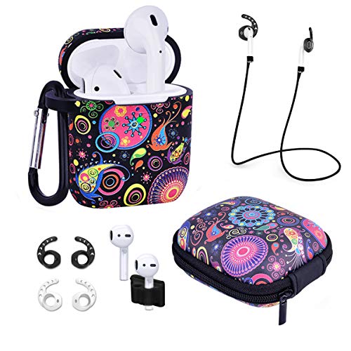 Product Cover Airpods Case - Airspo 7 in 1 Airpods Accessories Set Compatible with Airpods 1 & 2 Protective Silicone Cover Floral Print Cute Case (Bohemian 7 in 1)