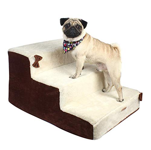 Product Cover DOUGE COUTURE Dog/Cat Stairs/Ladder3 Steps Ramp Ladder Off White and Brown Color