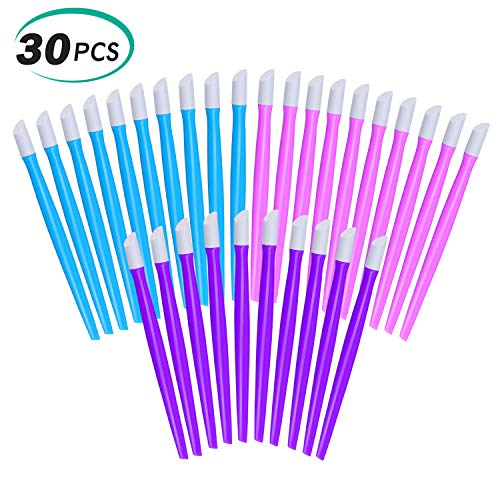 Product Cover Alcoon 30 Pieces Rubber Nail Cuticle Pusher Tipped Plastic Handle Nail Art Tool Rubber Tipped Nail Cleaner (10 Pink, 10 Blue, 10 Purple)
