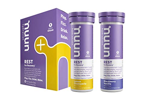 Product Cover Nuun Rest: Relaxation & Rest Aid Drink Tablets, Lemon Chamomile and Blackberry Vanilla Mixed Pack, Muscle Relaxer, Stress Relief, Sleep & Recovery Supplement, Box of 2 Tubes (20 servings)