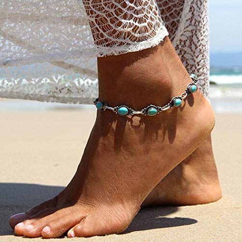 Product Cover Nicute Boho Turquoise Anklet Silver Ankle Bracelets Summer Beach Foot Jewelry for Women and Girls