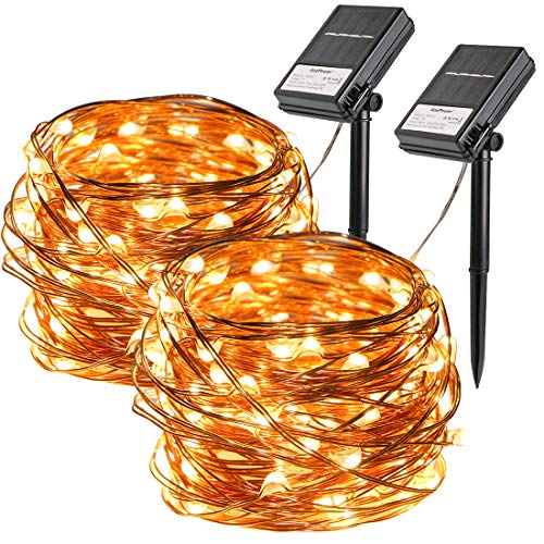 Product Cover 2 Pack Solar String Lights, 33ft 100 Led Solar and Battery Powered Outdoor String Lights Waterproof Fairy Lights with 8 Modes Copper Wire Lights for Xmas Tree Garden Homes Ambiance Wedding Lawn Party