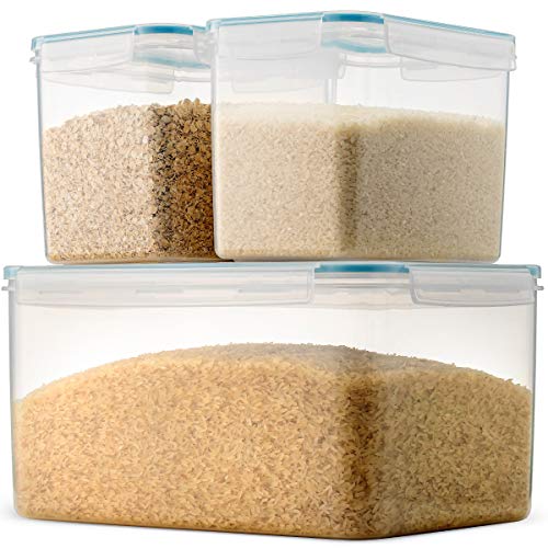 Product Cover Komax Biokips Extra Large Rice Container Set | (Set of 3) Rice Storage Containers | (388-oz) Extra Large Rice Dispenser | (120-oz) Two Large Rice Containers | BPA-Free, Airtight with Locking Lids