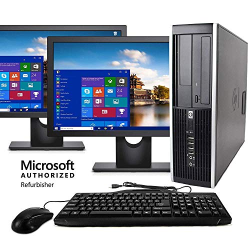 Product Cover HP Elite Desktop Computer, Intel Core 2 Duo 2.9 GHz, 8 GB RAM, 1 TB SATA HDD, Keyboard & Mouse, WiFi, Dual 19in LCD Monitors (Brands Vary), DVD, Windows 10 (Renewed)