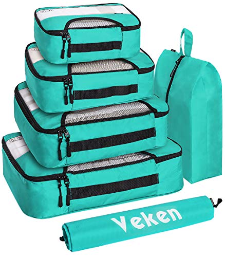 Product Cover Veken 6 Set Packing Cubes, Travel Luggage Organizers with Laundry Bag & Shoe Bag (Teal)