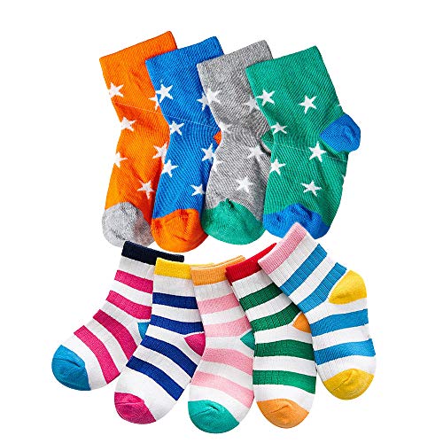 Product Cover FOOTPRINTS Organic cotton Baby Socks - 3-5 years - Pack of 9 Pairs - Designer Star and Colourful Stripes