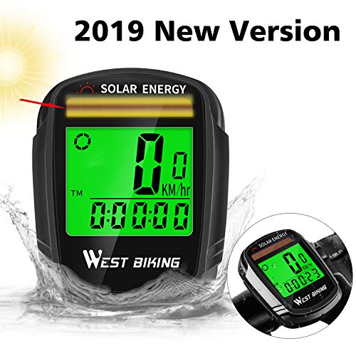 Product Cover Bicycle Pedometer Odometer Solar Power Speedometer, Bike Wireless Waterproof Cycling Computer, Biking Accessories with LCD Display Auto Wake-up Motion Sensor & Multi-Functions